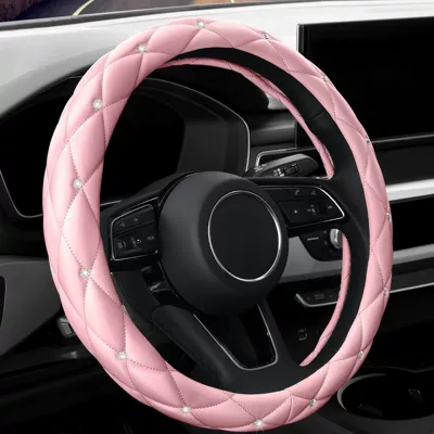 Steering wheel cover Steering Wheel Cover Four-Season Universal - pink-with-diamonds-38cm