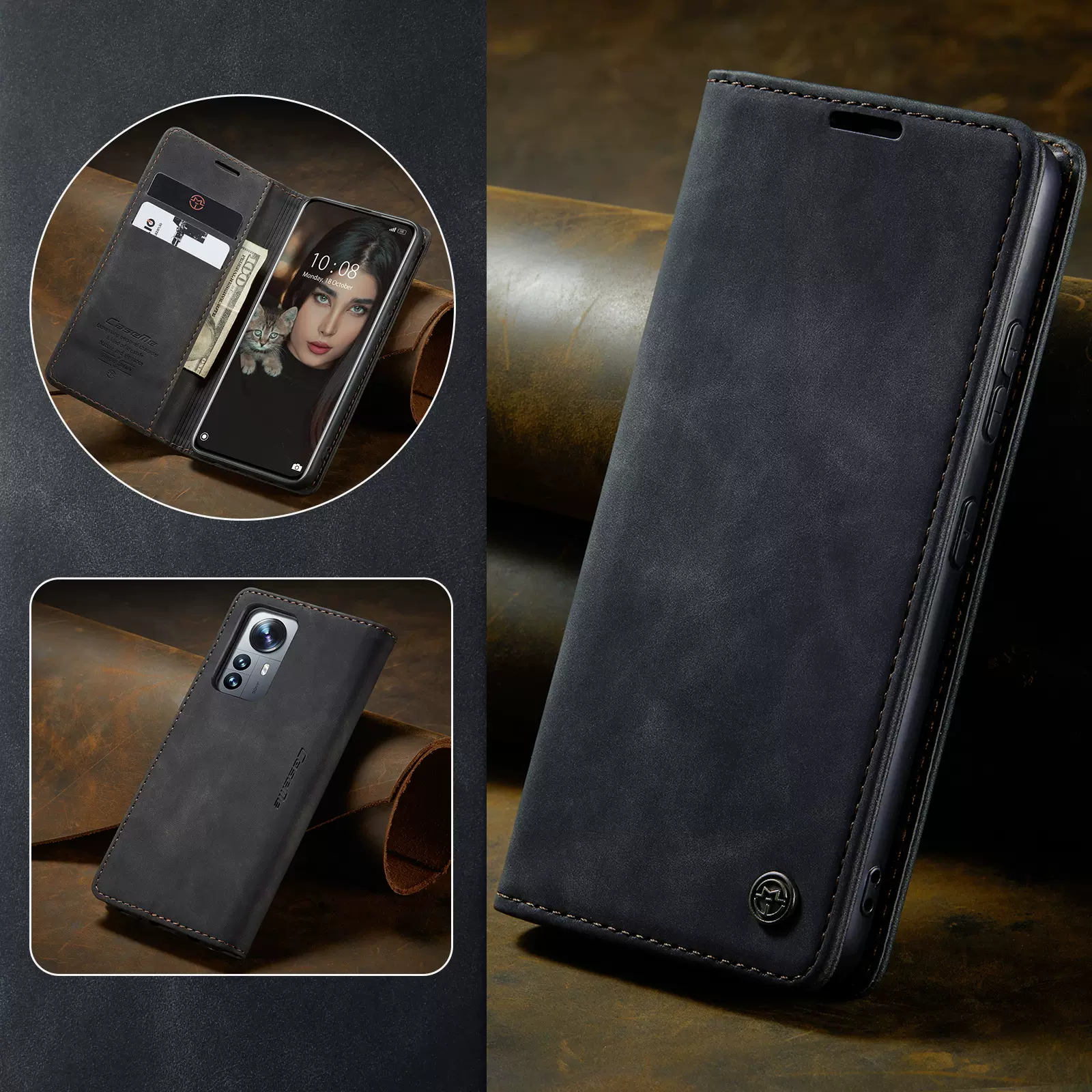 适用新款小米12手机壳RedmiNote11手机皮套Xiaomi11T翻盖插卡皮套