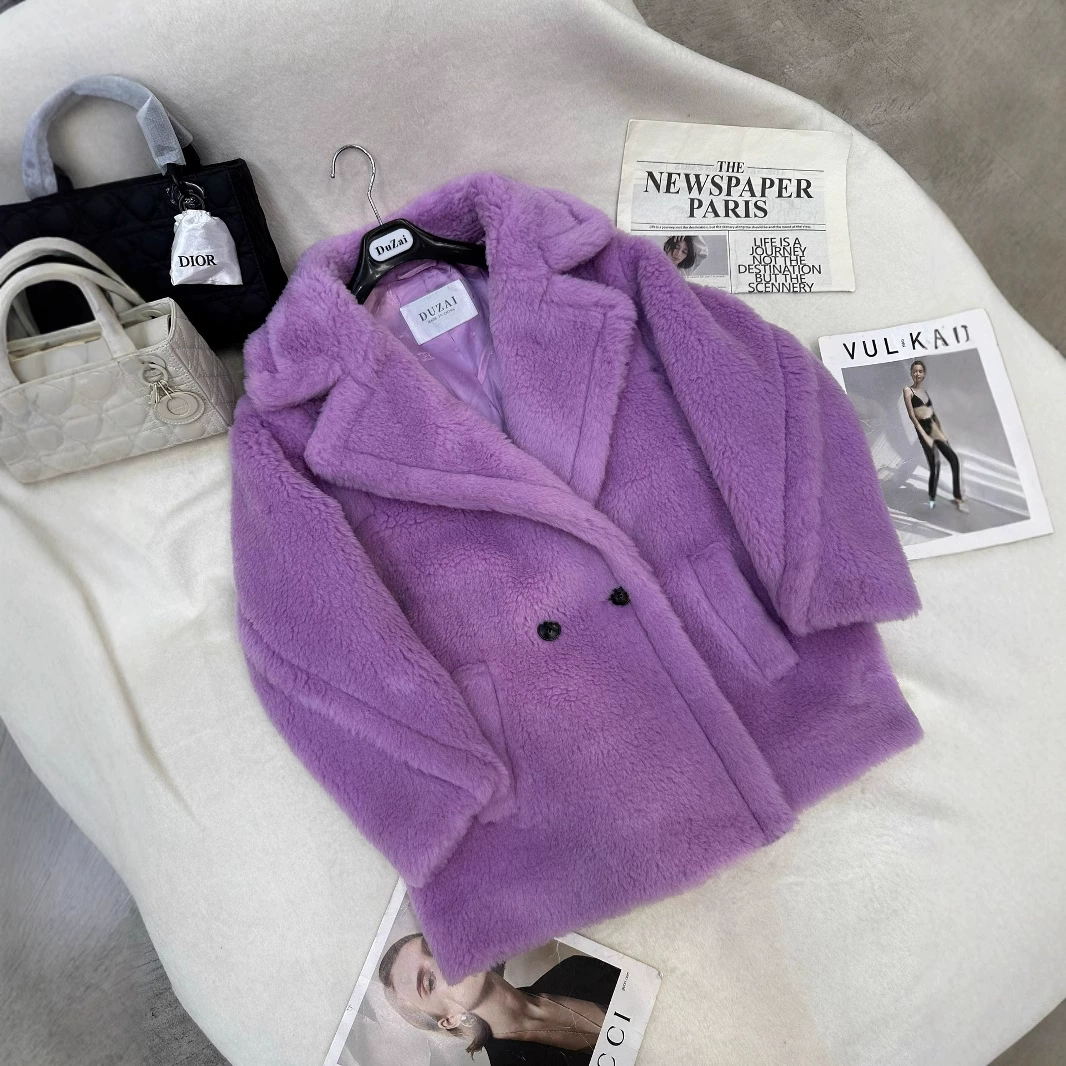 Женское шерстяное пальто-пальто с отложным воротником, новинка зимы 2025, теплое, свободное, стройнящее, модное, классического кроя.