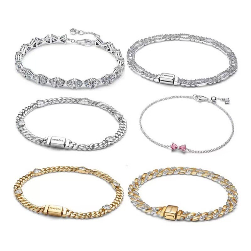 Pandora's New Silver and Gold-Colored Cuban Bracelet, Tennis Racket DIY Bracelet, Cross-Border Direct Supply Pandora's New Silver and Gold-Colored Cuban Bracelet, Tennis Racket DIY Bracelet, Cross-Border Direct Supply