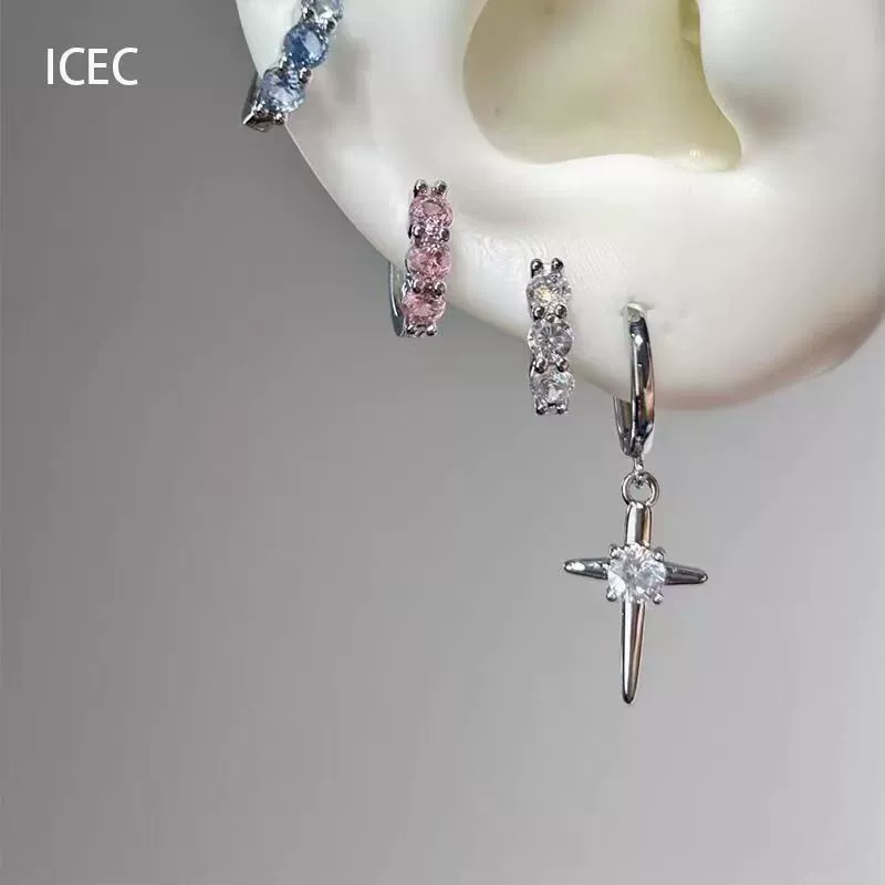 Сладко-музыкальный стиль кросс zircon серьги Корейская личность сладкий характер двойное пирсинг ушей наслоение