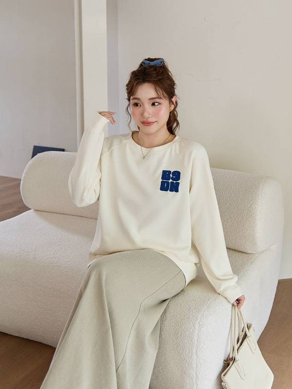 韩系宽松刺绣拼布卫衣秋装女装新款胖mm大码女装显瘦卫衣65469|undefined