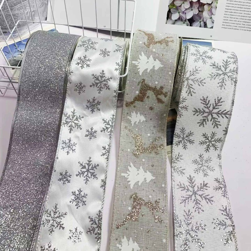 現物卸売りクリスマス箔押し透明リボン模造麻鉄線辺拷問ベルト網糸装飾リボンリボン|undefined