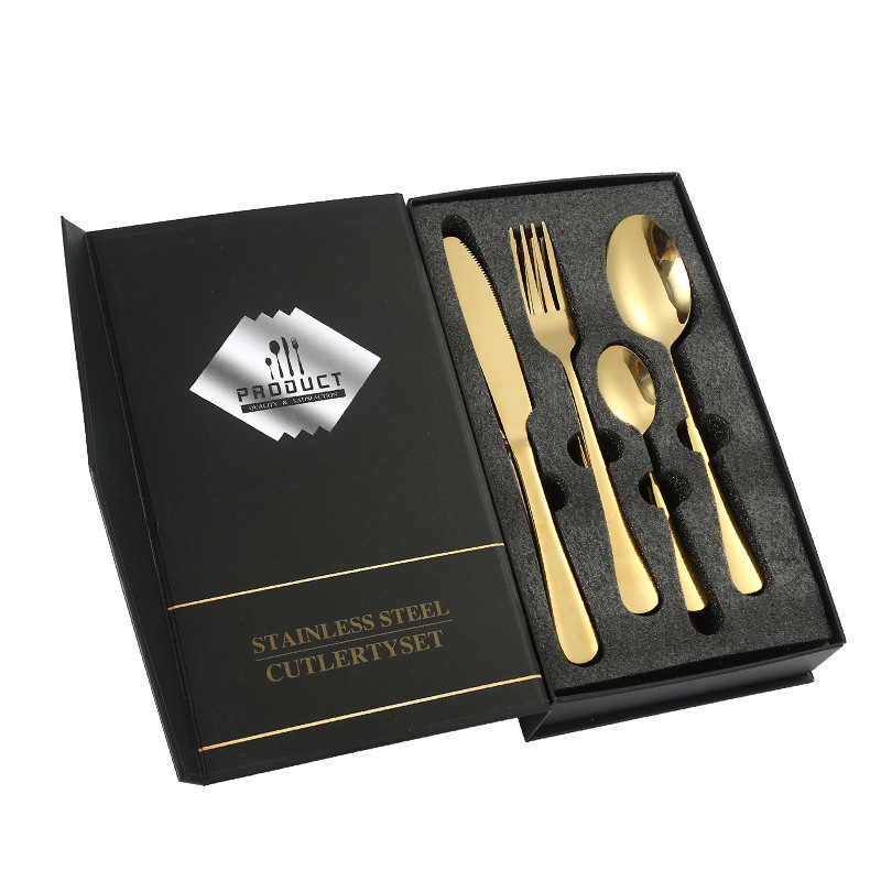 Amazon vajilla de acero inoxidable 16/20/24 paquete 1010 cuatro piezas principales algodón perla caja regalo cuchillo, tenedor y cuchara traje