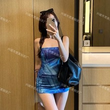 2024新款美式复古牛仔甜酷辣妹显瘦遮肚温泉度假连体泳衣女