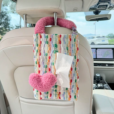 Car tissue box/set: Car Interior Decoration - jacquard-tissue-box-love-pink