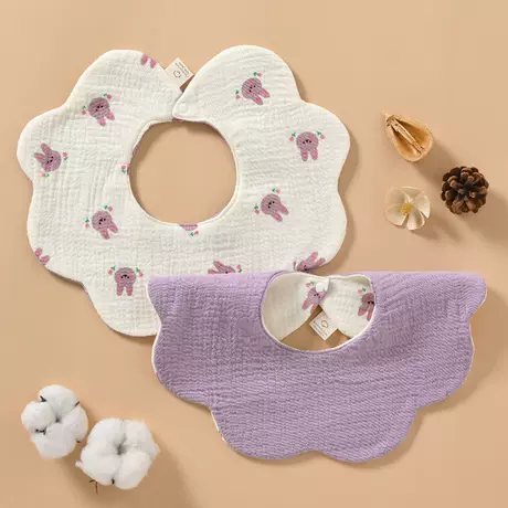 Double-sided + middle waterproof bib [purple rabbit head]