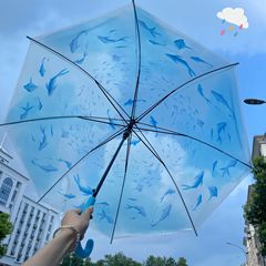 ファッション水族館連名透明傘頑丈耐風軽量高颜値小型携帯折り畳みクラゲ傘女