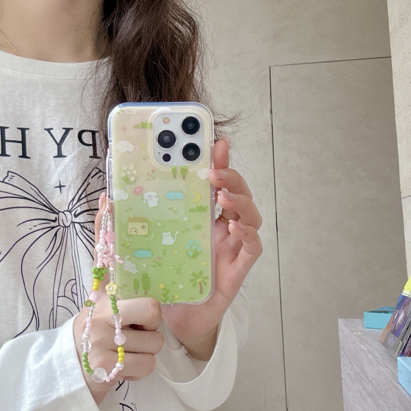Divertido y lindo juego de hierba para gatos 16ProMax Apple 14 funda para teléfono móvil 15 cadena iphone16 hembra