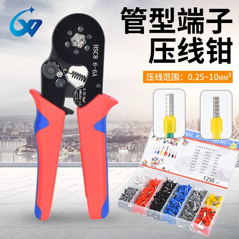 Черная Европейская трубчатая клемма 0,25-6 мм² подходит для многофункциональных клещей для обжима костюма с храповым механизмом HSC8 6-6A.