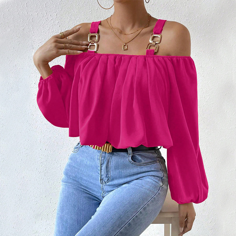 Trendy 2026 European and American Cross-Border Hot Girl Camisole Off-Shoulder Trendy Color Lantern Sleeve Loose Short Top
