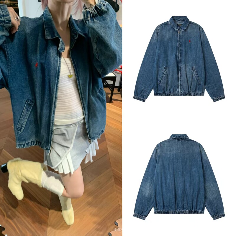 High-Quality Rl Ralph 26 Spring and Autumn New Bayport Washed Denim Jacket for Men and Women with Embroidered Pony Design