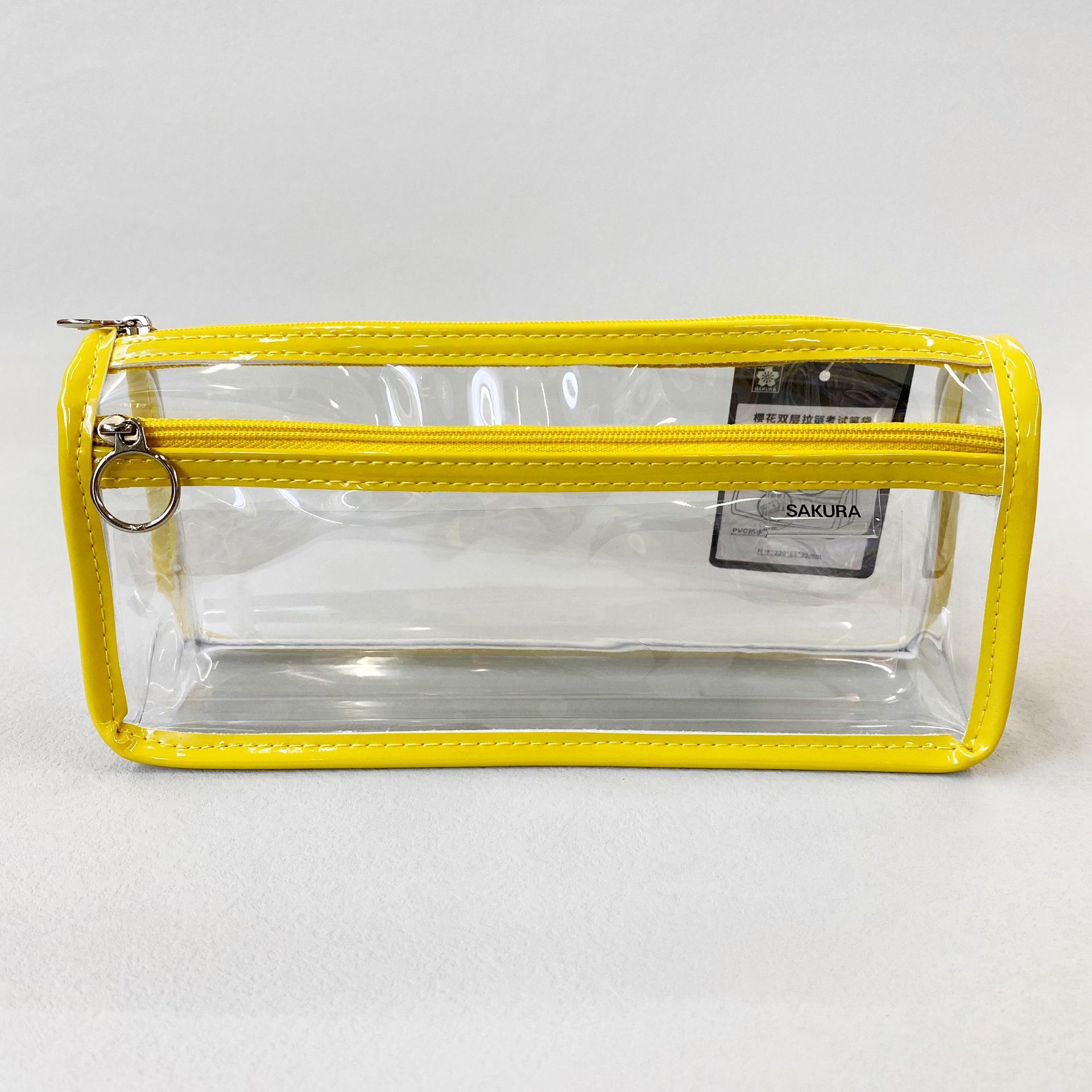 Japonés Sakura flor de cerezo transparente examen lápiz caso doble cremallera simple gran capacidad lápiz caso para hombres y mujeres estudiantes