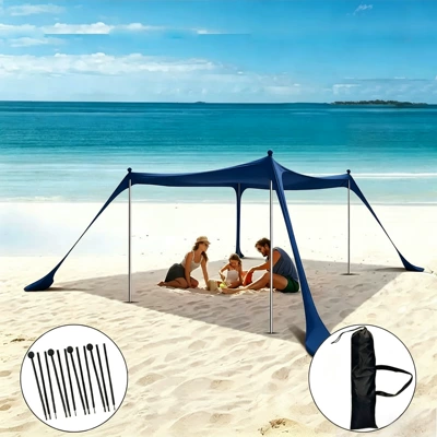 Avtomobil yan çətirləri — Tent Seaside Camping Awning - new-style-navy-blue-4-iron-rods-200160150cm