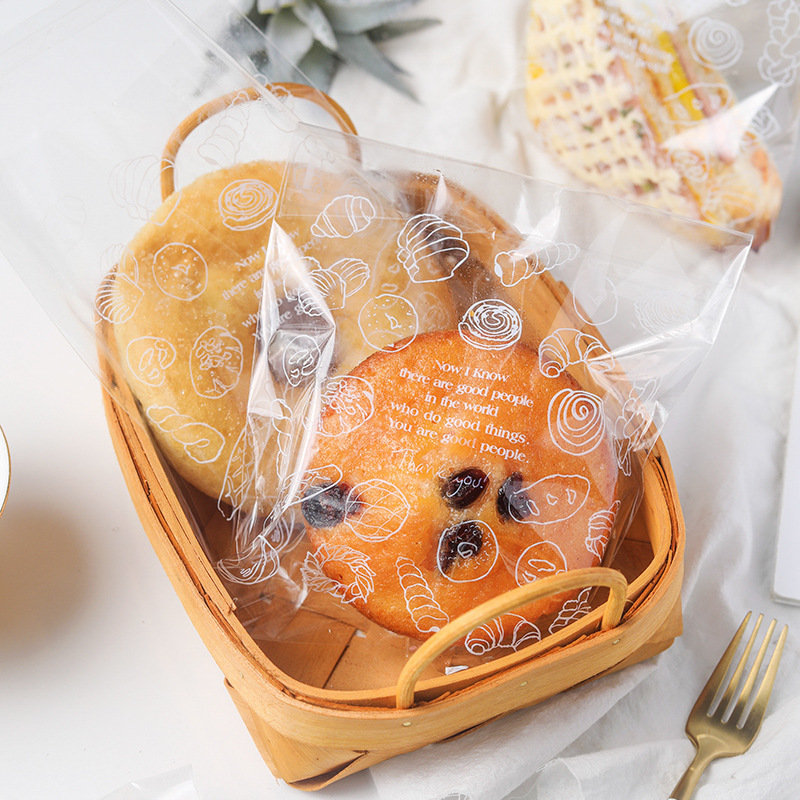 面包包装袋自粘袋甜甜圈烘焙食品饼干蛋糕卡通透明opp自封袋100个