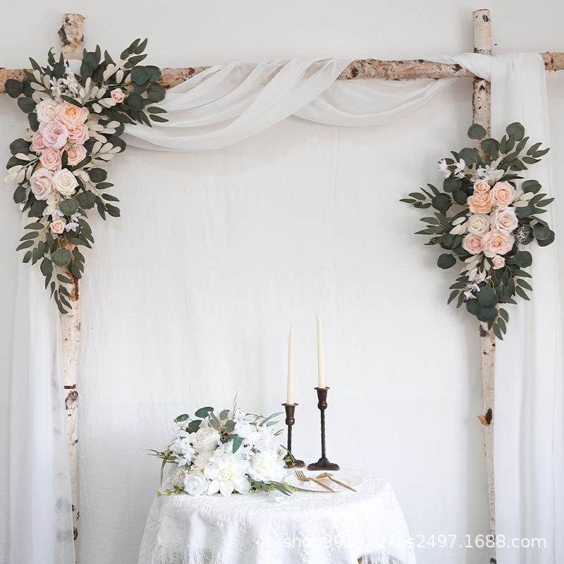 亚马逊热销粉色绢花仿真花拱门门楣花婚礼庆典装饰背景清新户外