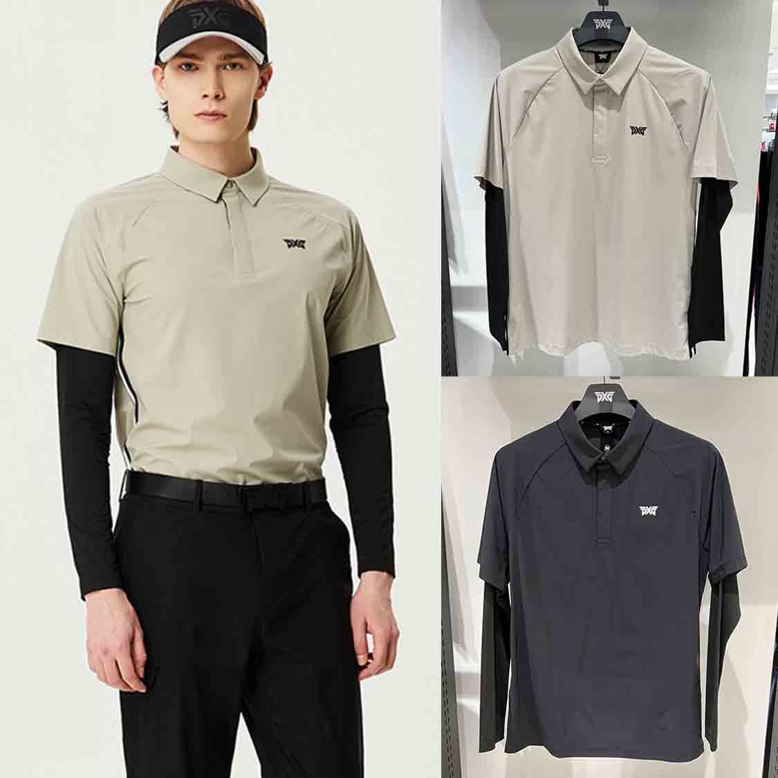 Korean Original Golf Clothing Men's 24 Summer Style Lapel Long-Sleeved Fake Two-Piece Cold Top Casual