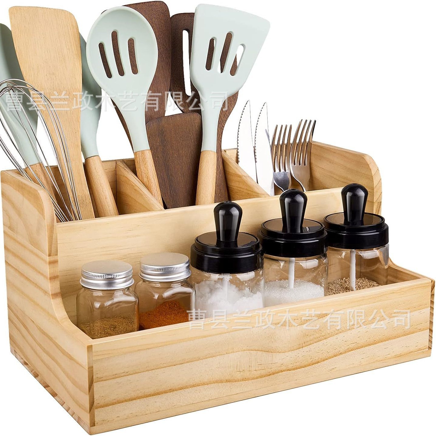 木制厨房收纳盒多功能厨房调料盒桌面筷子勺子餐具收纳整理木盒