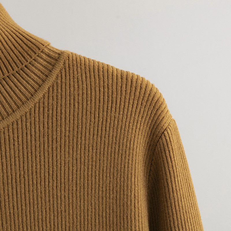 Women Knitted Dress Autumn Winter Mid Length Loose Turtleneck Solid Color Base Sweater Dress