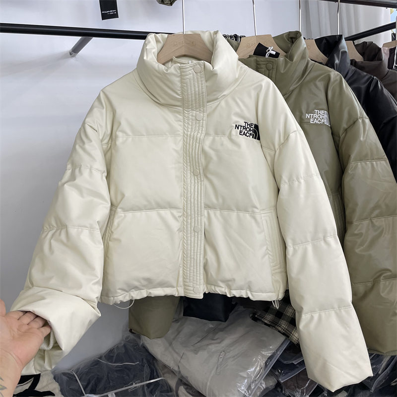 Clearance Sale: Short Pu Leather No-Wash down Jacket for Petite Women, New Design, Warm Puffer Coat, Trendy Outerwear