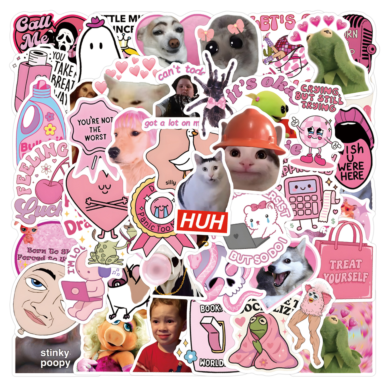 55 nuevos Pink Meme emoji bolsas de graffiti pegatinas scooter maletas pegatinas fábrica al por mayor