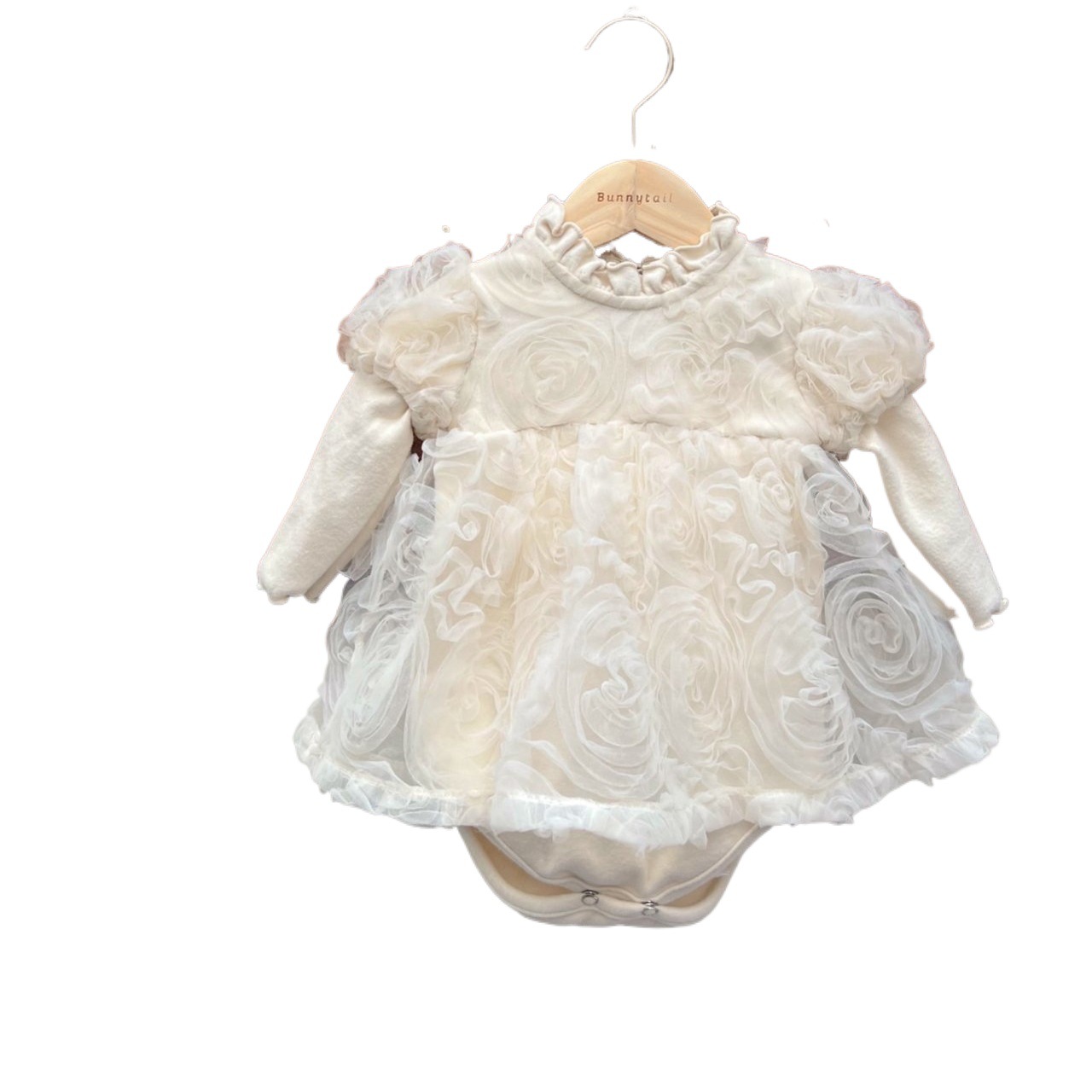 Estilo coreano bebé niña bebé algodón suave malla tridimensional Flor de una sola pieza mameluco vestido ins recién nacido mameluco sombrero de moda