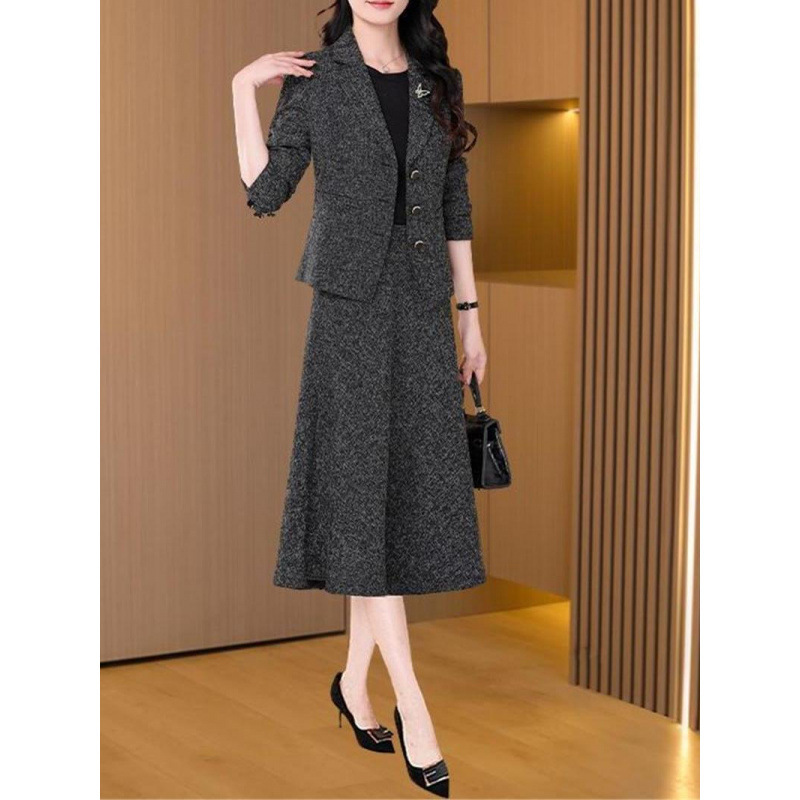 小香风西装套装连衣裙女2025新款春秋爆款中年妈妈正式场合两件套