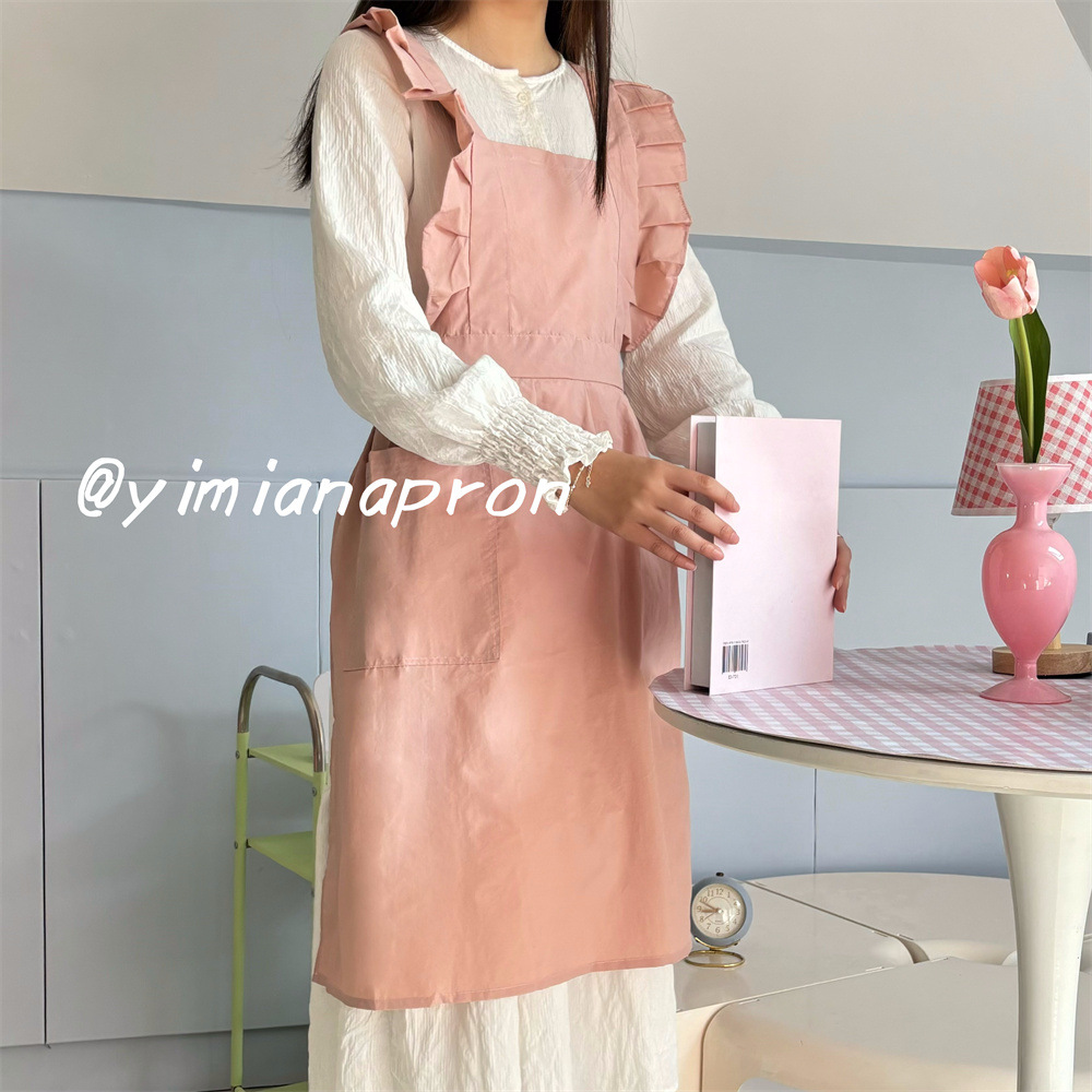 Delantal de Cocina Impermeable con Estampado Floral de Nailon Repelente al Agua, con Mangas con Volantes y Diseño Cruzado