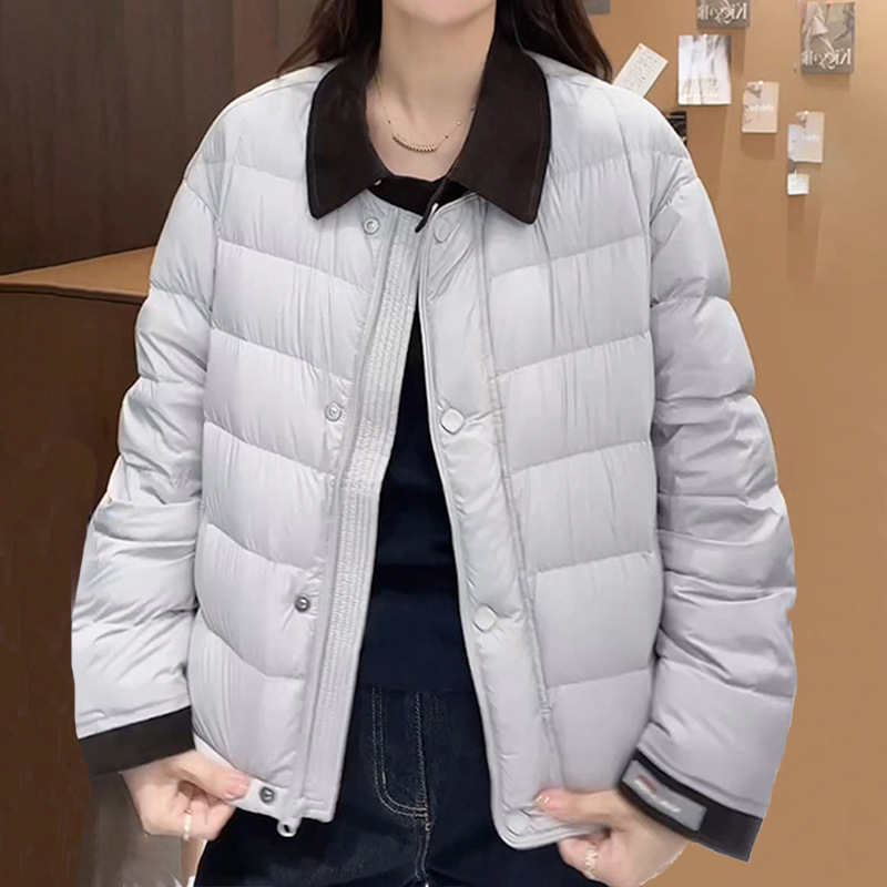 2025冬季新款设计感翻领棉服上衣女韩系撞色时尚百搭宽松棉衣外套