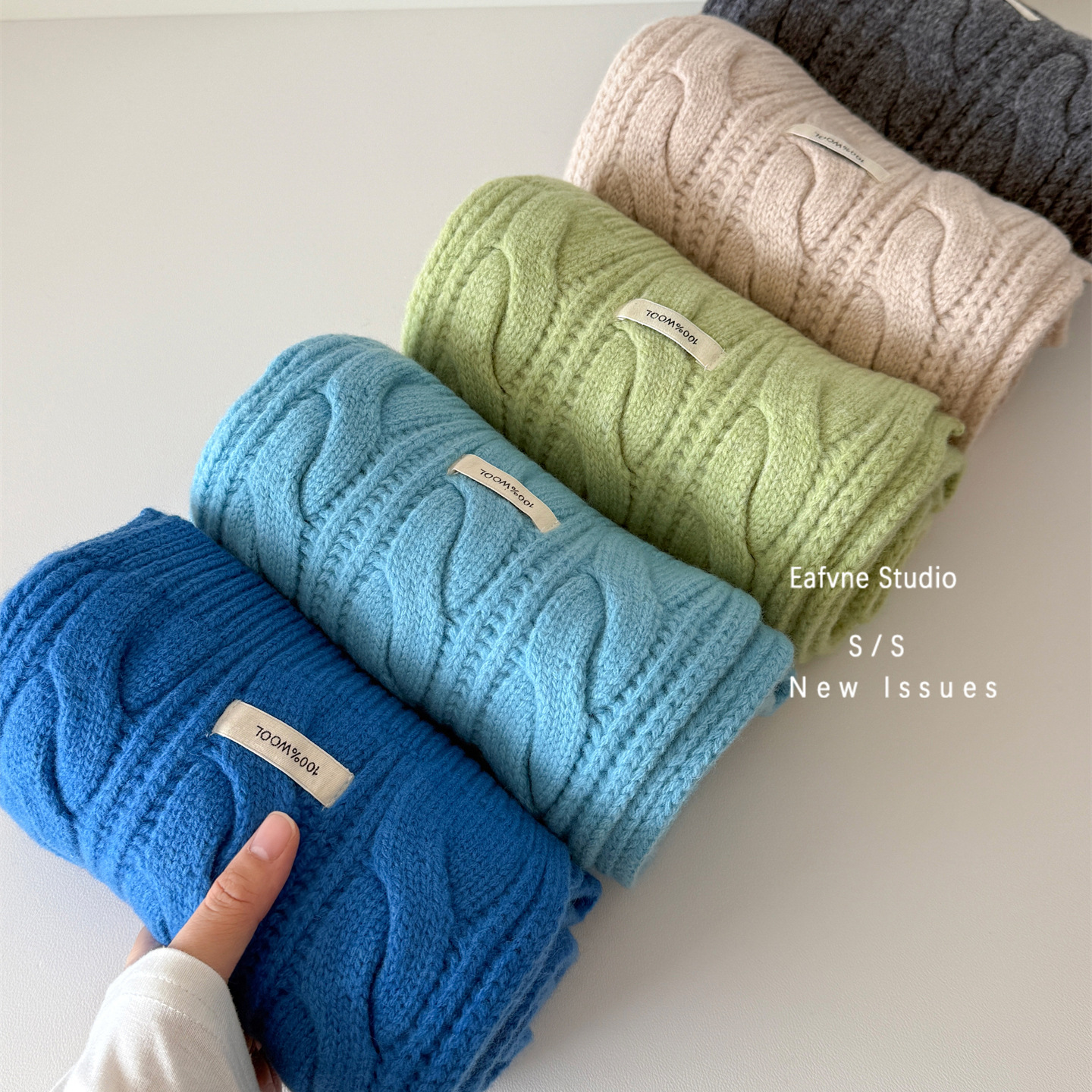 Retro knitted winter solid color keep warm scarf with pigtail