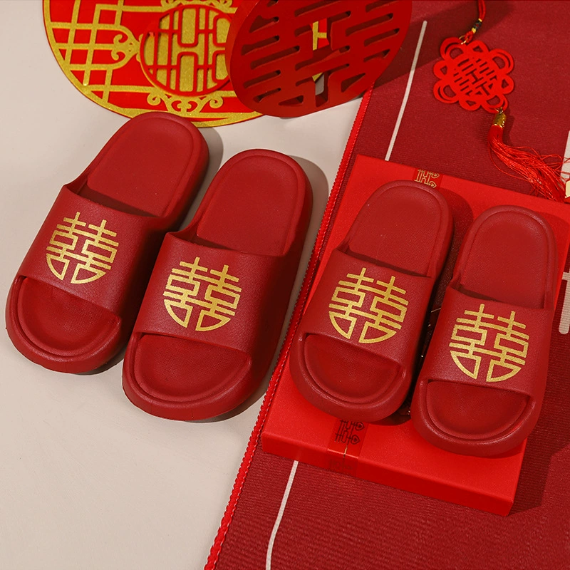 Свадебные праздничные тапочки красные пара новобрачных жених свадебные туфли