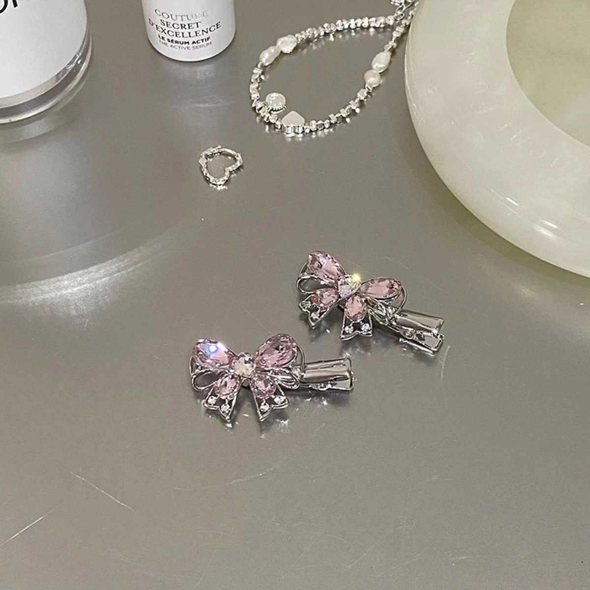 粉色水鑽Y2K甜酷少女髮夾蝴蝶結五角星髮夾發卡側邊鴨嘴夾髮飾女