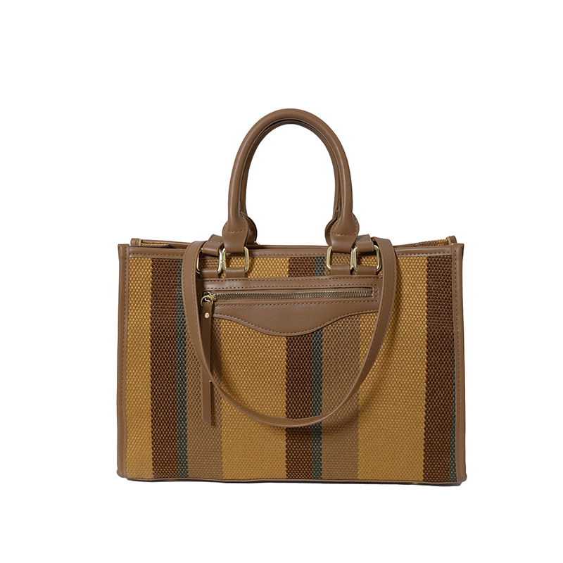 Cross-border color contrastante estriado bolso de mano casual para mujeres 2024 Amazon nueva moda de gran capacidad mochila de viaje