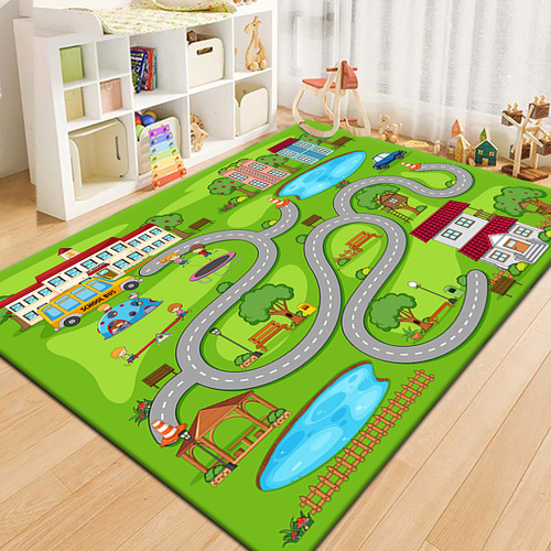 Cross-border Amazon cartoon track carpet parking lot road game mat home anti-slip and durable foot mat