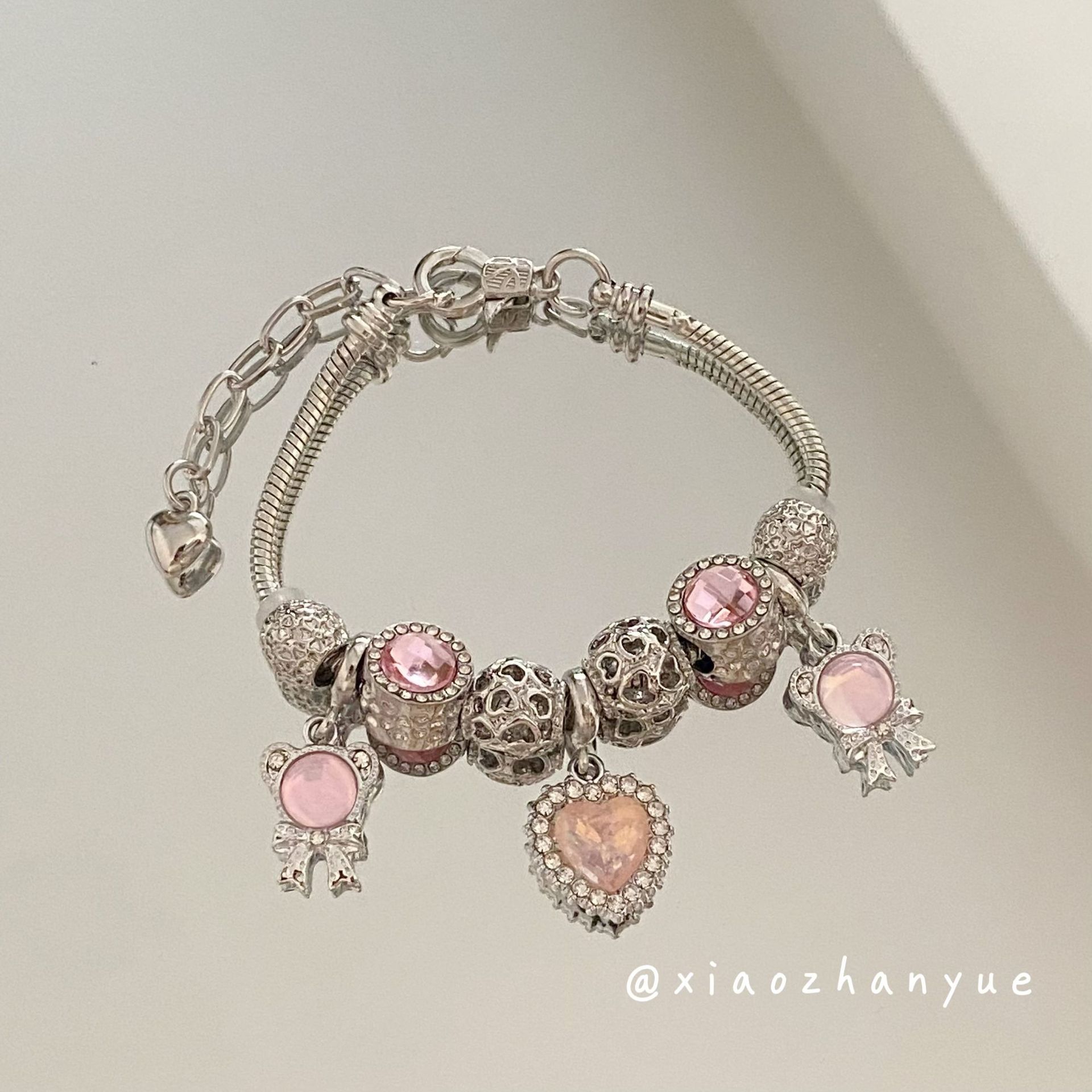 Pink diamond care bear bracelet (lobster clasp)