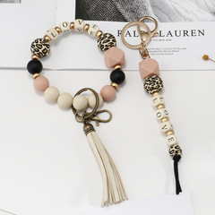 跨境母親節禮物MAMA鑰匙扣櫸木珠食品級硅膠珠手環流蘇手鍊