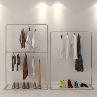 Clothing Store Display Rack Floor-standing Children's Clothing Women's Double-layer Shelf Lifting Adjustable Hanging Clothes Shelf Stainless Steel