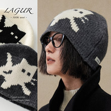 Lagur猫咪假日~冬日针织冷帽100%羊毛加厚提花毛线帽女生百搭