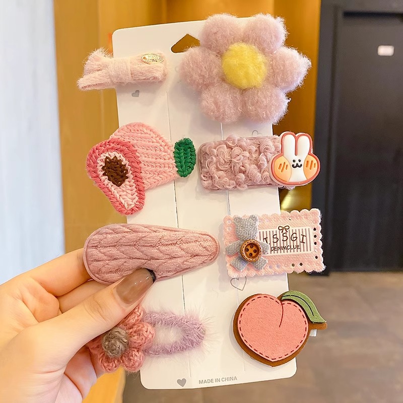 Cute clip de dibujos animados clip de borde conjunto frente cejas clip de cabello para chicas clip de BB otoño invierno de alta sensibilidad adornamiento de cabello tocado