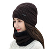 Warm winter knitted hat with hood, woolen keep warm scarf, Korean style