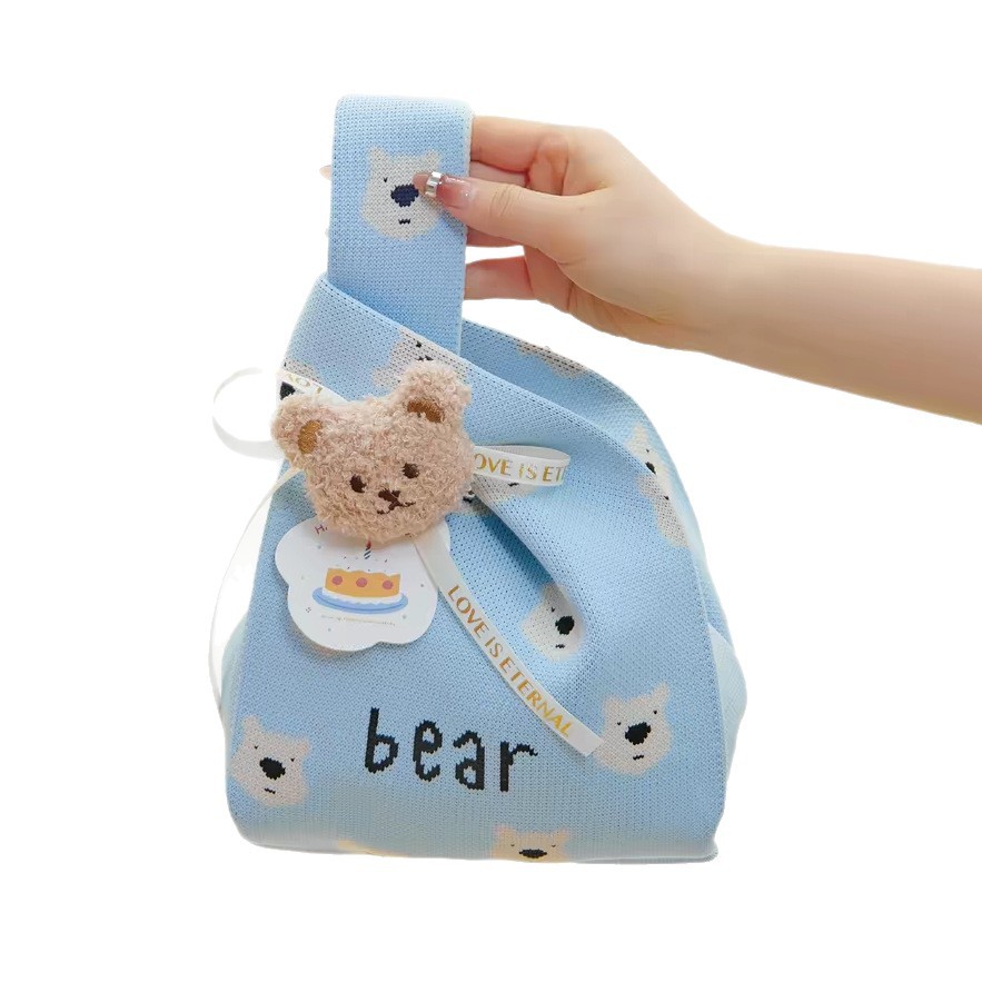 Polka Dot Knit Bear Brooch Gift Handbag 8