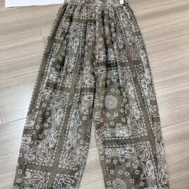 p240260yk3.20 秋冬新款复古腰果花阔腿裤显瘦真丝丝棉休闲长裤