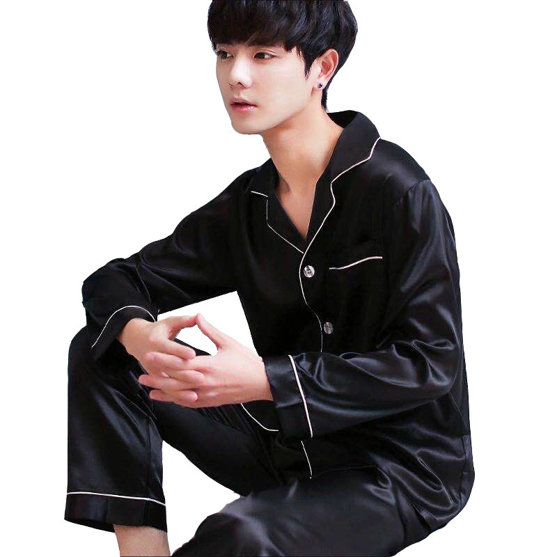 Pijamas de hombre Pantalones de manga larga de seda fina de hielo suelta más tamaño primavera y otoño ropa de hogar verano traje de seda casual