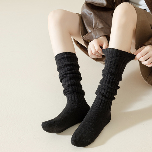 Calf socks for women in autumn and winter wool pearl velvet vertical stripes slimming pressure soft waxy half-leg JK socks warm pile socks
