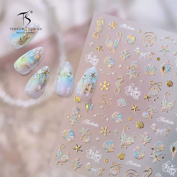Moji Ocean Style Shell Starfish Nail Art Stickers M1464 Summer Jellyfish Small Fish Seahorse Coral Mermaid Series