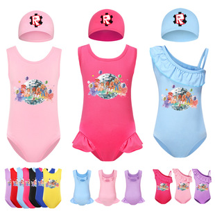 Girls One-Piece Swimsuit Swimming Cap Set 2711