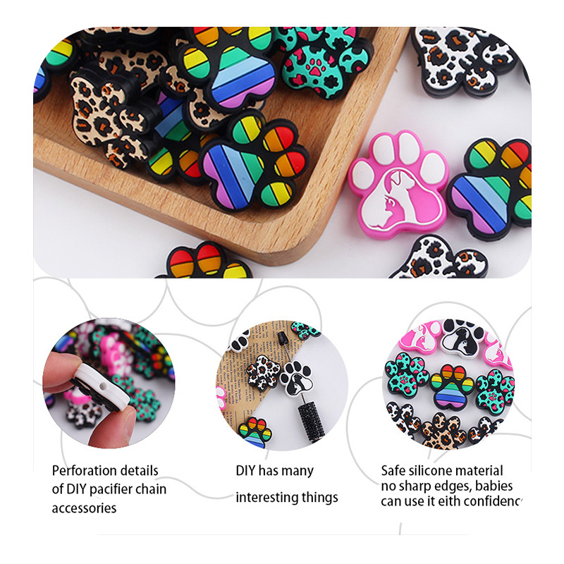 Productos para bebés dibujos animados animales de leopardo garra de perro perlas de silicona bebés DIY tetina cadena de dientes molares accesorios de pulsera de goma
