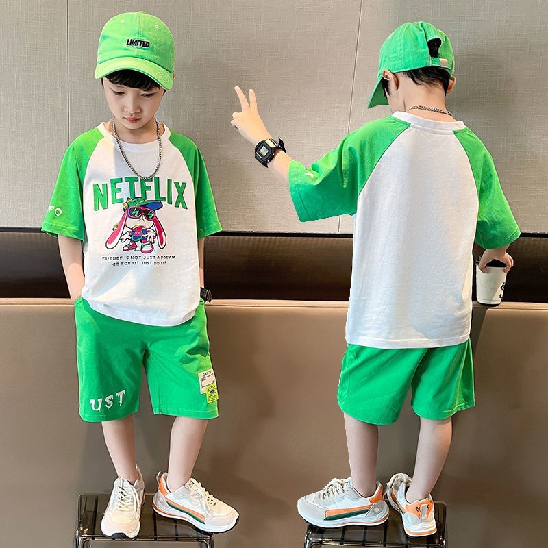 Ropa infantil para niños set 2024 nuevo estilo extranjero bebé de verano ropa roja en línea ropa de moda para niños mangas cortas dos piezas set