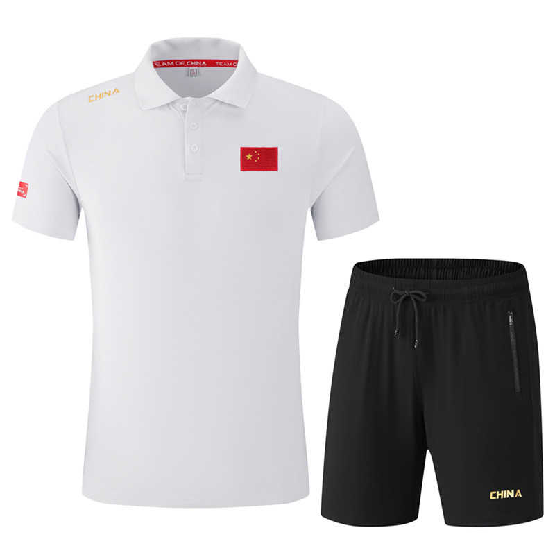 Summer Chinese Team Short-Sleeved Sports Suits for Men and Women, Polo Shirts, Lapel T-Shirts, Sports Training Coach Uniforms, Group Purchase