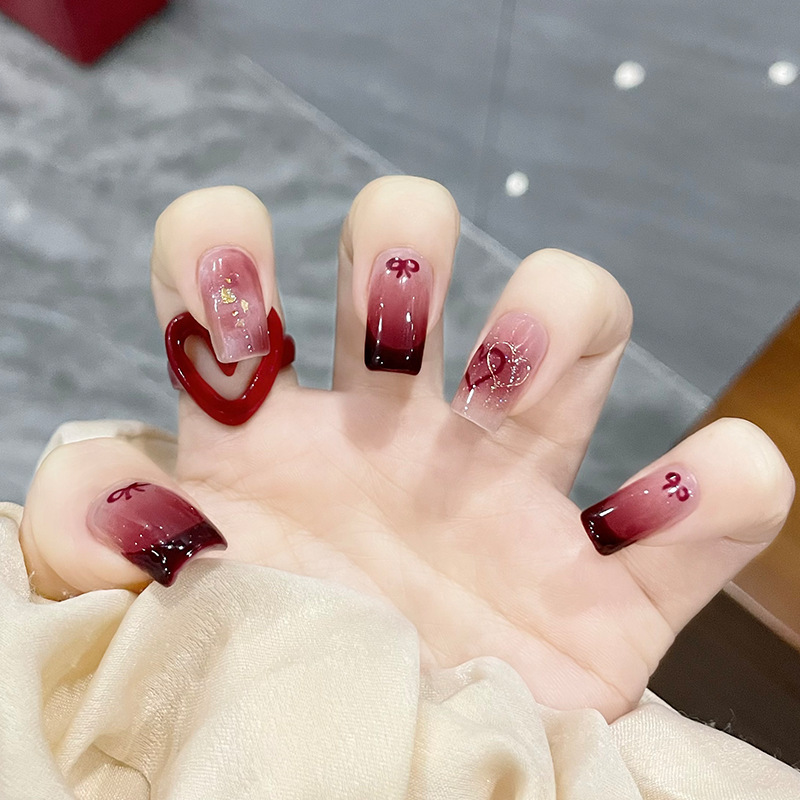 Aiyi sunset wear nail cherries nail patch new nail beauty piece blooming fake nail spring and summer nail patch Aiyi sunset wear nail cherries nail patch new nail beauty piece blooming fake nail spring and summer nail patch